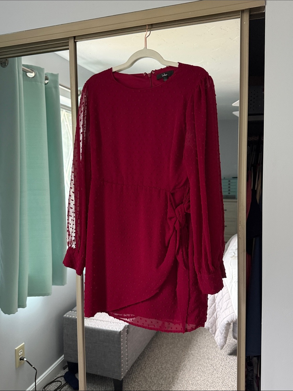 Lulu's Wine-Red Long Sleeve Tie-Side Mini Dress